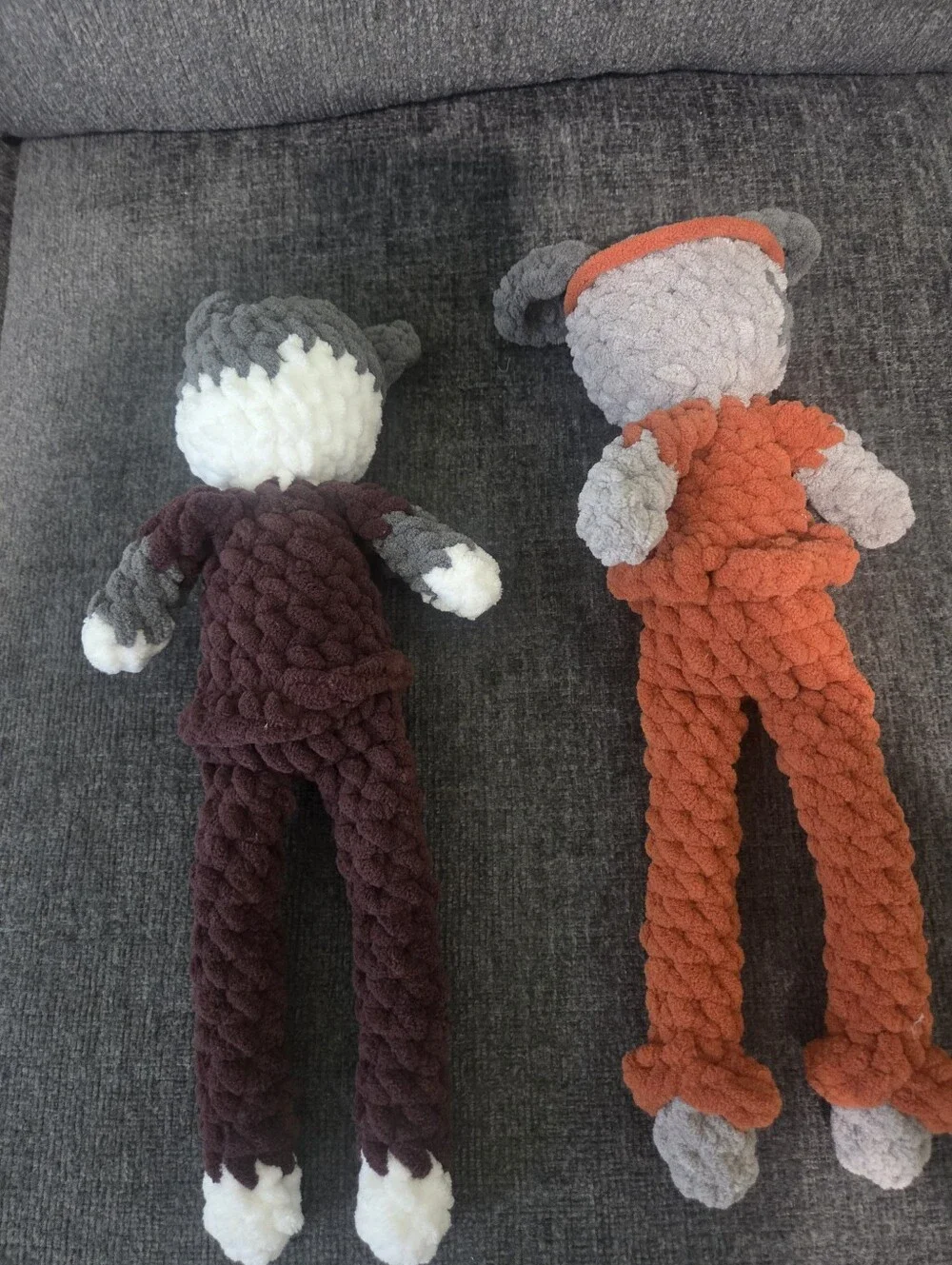 Handmade Plush Cat and Mouse Set - Gray, Brown, Orange